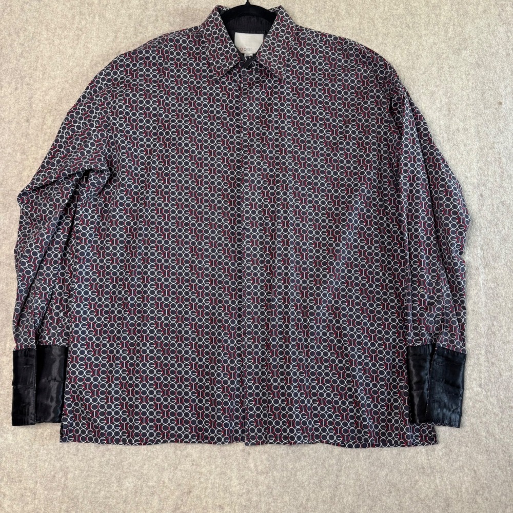 COOGI Logo Print Button Down Shirt Mens 3XL Satin Cuff Links 90s